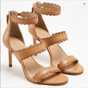 Ann Taylor Raina Scalloped Heeled Tan Strappy Sandals